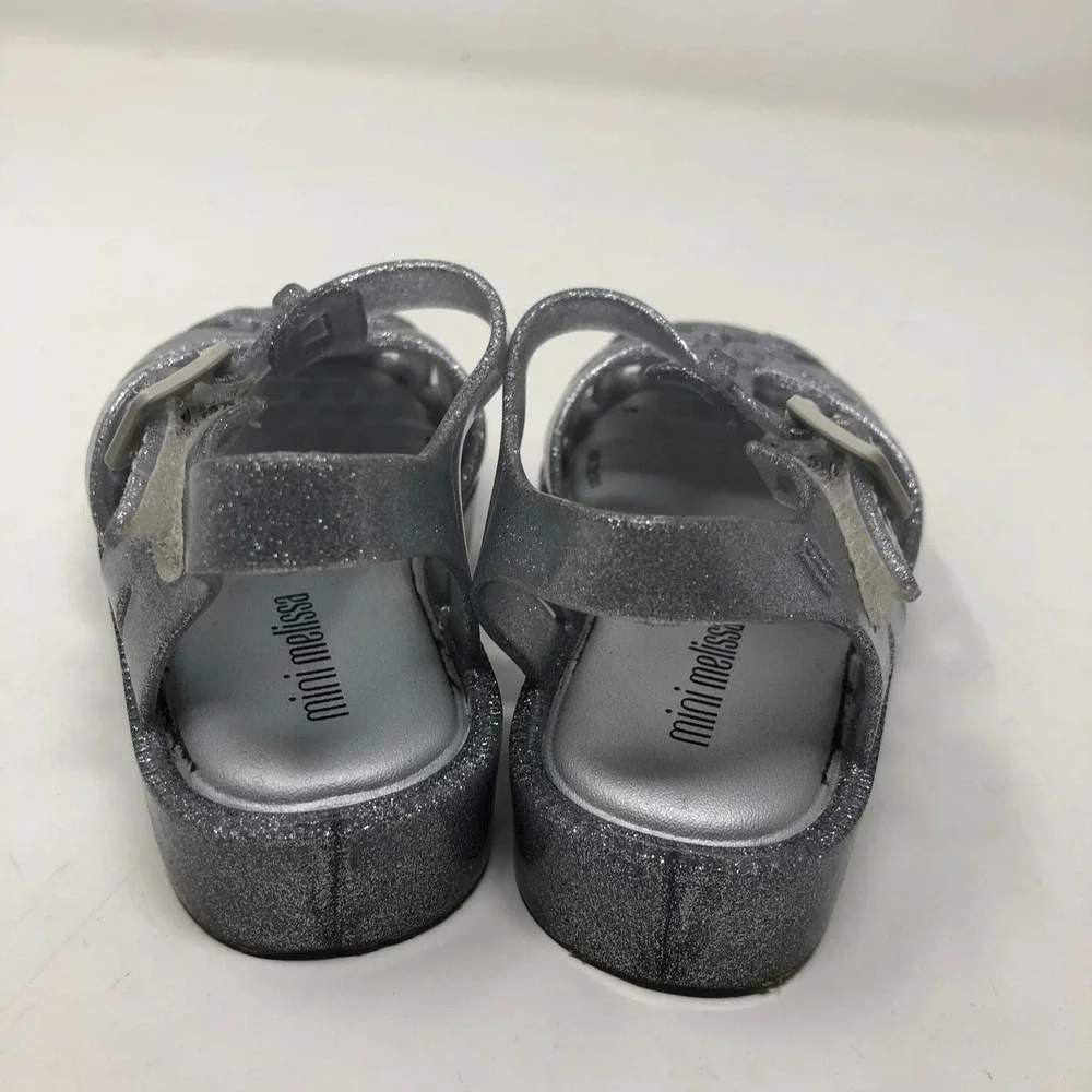 Mini Melissa Possesion Jelly Sandals Kids Size 7 Silver Glitter Cage Shoes